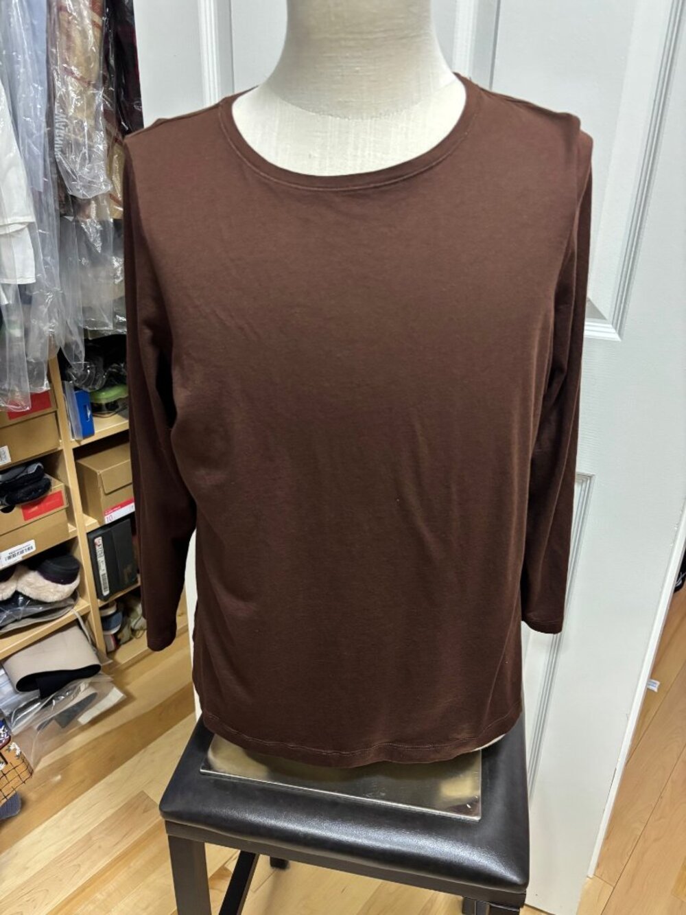 Brown, long sleeve, rounded neck top